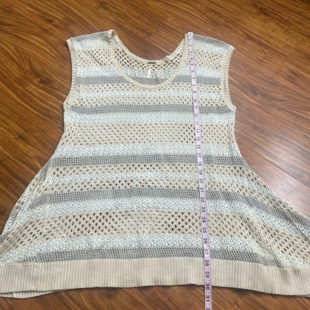 Free People Women's Cream Gray Knit Tunic Sweater Size Large Boho Beach Coastal